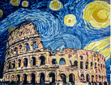 Malerei mit dem Titel "Starry night over t…" von Mahfuzur Rahman, Original-Kunstwerk, Acryl