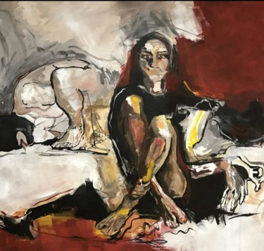 Painting titled "Sob" by Mahjoob Zohourian, Original Artwork, Acrylic