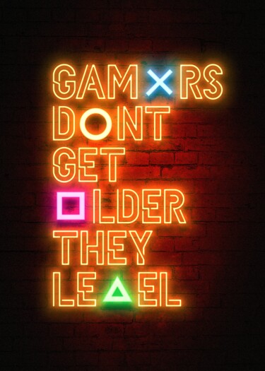 Digitale Kunst getiteld "Gamers Dont Get Old…" door Mahmood Maher, Origineel Kunstwerk, Digitaal Schilderwerk