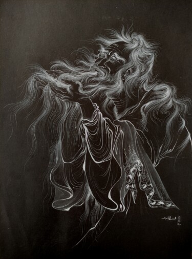 Картина под названием "Praying man" - Mahsa Sabet, Подлинное произведение искусства, Акварель