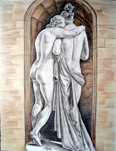 Dessin intitulée "L'amour et Psyché" par Mahtab, Œuvre d'art originale, Autre