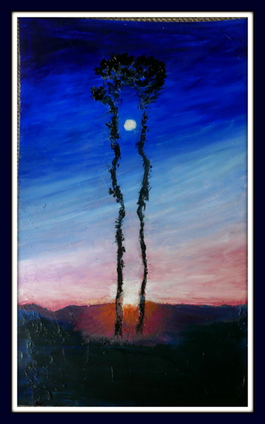 Painting titled "Sunset and moon - M…" by Maï Laffargue, Original Artwork, Oil