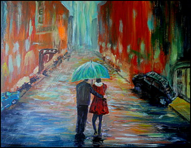 Peinture intitulée "Couple au parapluie…" par Maï Laffargue, Œuvre d'art originale, Acrylique