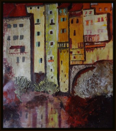 Painting titled "Maisons suspendues" by Maï Laffargue, Original Artwork, Oil