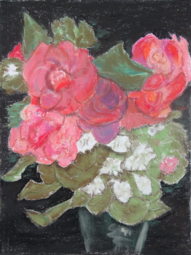 Disegno intitolato "bouquet avec pivoin…" da Maï Laffargue, Opera d'arte originale, Pastello