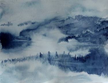 Pintura intitulada "paysage avec lac-aq…" por Maï Laffargue, Obras de arte originais, Aquarela