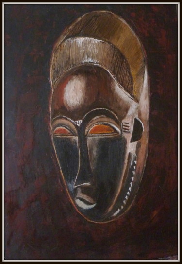 Painting titled "Masque baoulé  , pe…" by Maï Laffargue, Original Artwork, Oil