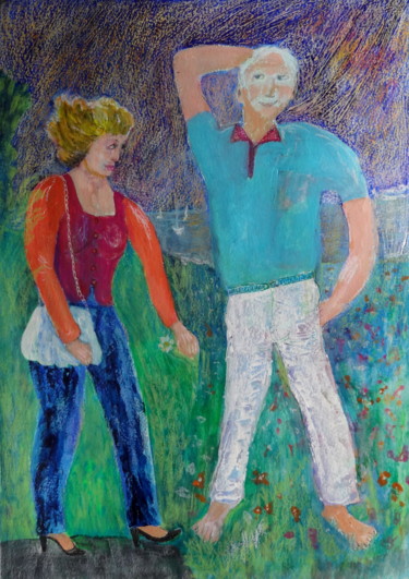 Peinture intitulée "Promenade-tendresse" par Maï Laffargue, Œuvre d'art originale, Autre