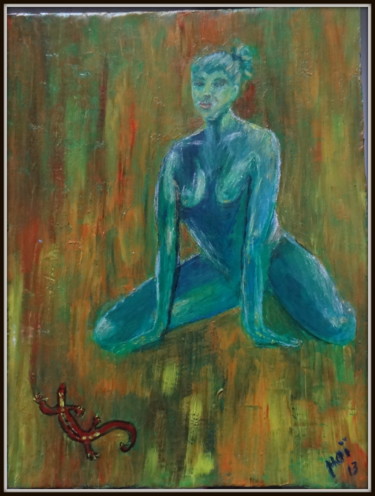 Painting titled "femme à la salamand…" by Maï Laffargue, Original Artwork, Other