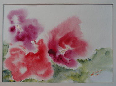 Pintura intitulada "Petunias" por Maï Laffargue, Obras de arte originais, Aquarela