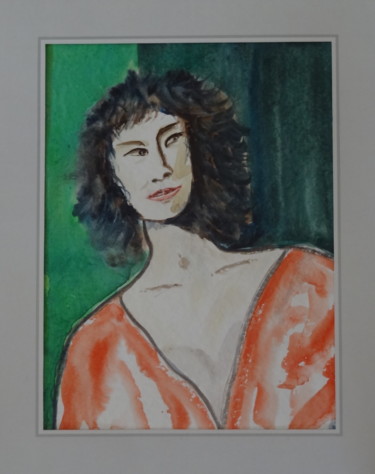 Painting titled "Jeune femme au peig…" by Maï Laffargue, Original Artwork, Watercolor