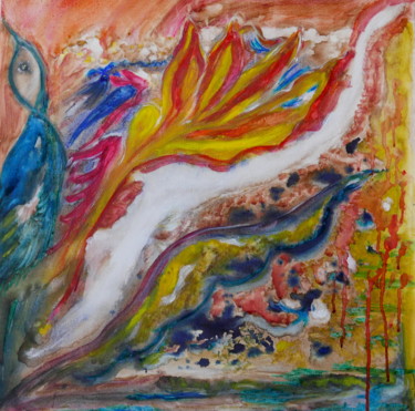 Peinture intitulée "Chemin fleuri" par Maï Laffargue, Œuvre d'art originale, Aquarelle