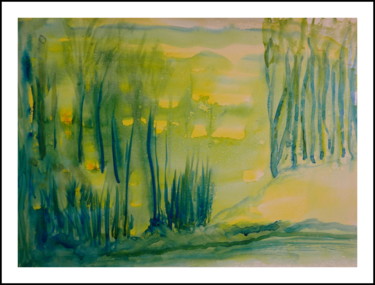 Pintura intitulada "Forêt aux arbres bl…" por Maï Laffargue, Obras de arte originais, Aquarela