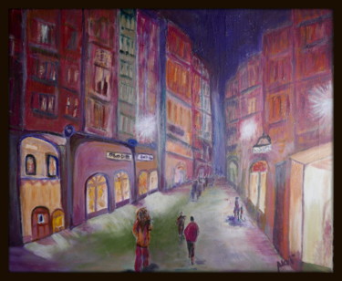 Painting titled "Rue piétonne et soi…" by Maï Laffargue, Original Artwork, Oil