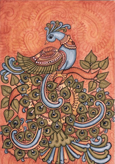 Pintura titulada "Un paon de Vraja -…" por Maïa Saint-Couleurs, Obra de arte original, Pigmentos