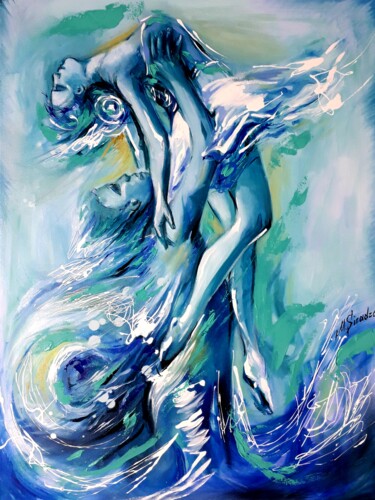 Painting titled "Aqua dance" by Maia Siradze, Original Artwork, Oil