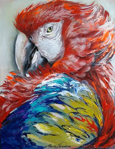 Pintura titulada "Macaw parrot" por Maia Siradze, Obra de arte original, Acrílico