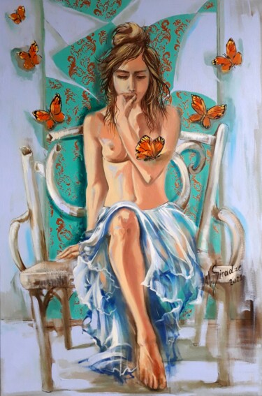 Painting titled "Butterflies in my s…" by Maia Siradze, Original Artwork, Oil