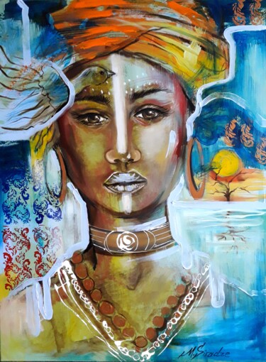 Painting titled "Black and beauty" by Maia Siradze, Original Artwork, Oil Mounted on Wood Panel