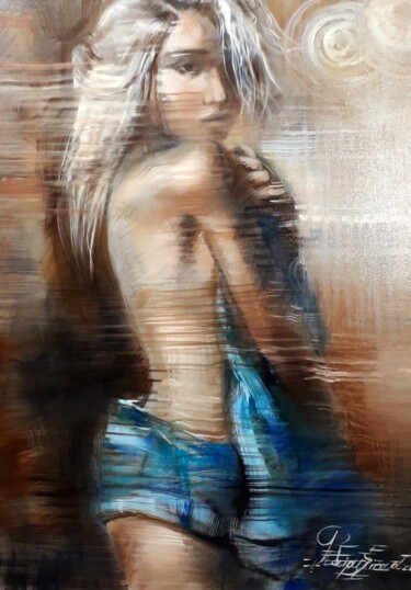 Картина под названием "Blue jeans" - Maia Siradze, Подлинное произведение искусства, Масло