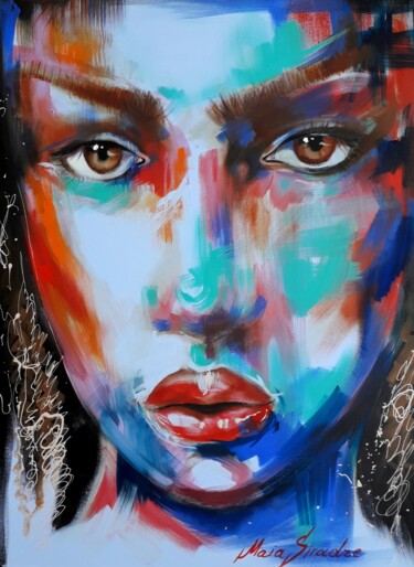 Schilderij getiteld "Face 02" door Maia Siradze, Origineel Kunstwerk, Olie