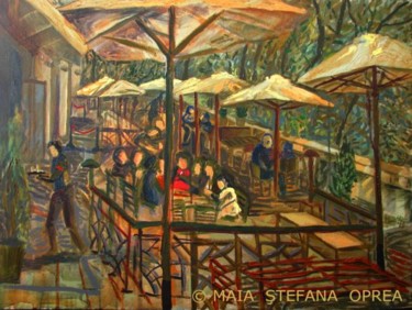 Painting titled "Terasse d'ete" by Maia Stefana Oprea, Original Artwork, Oil