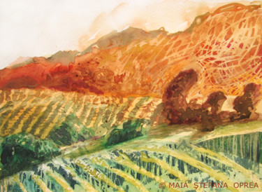 Painting titled "Vignoble II" by Maia Stefana Oprea, Original Artwork, Oil