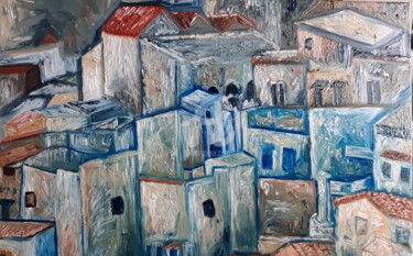 Malerei mit dem Titel "Chefchaouen cubiste" von Maier Salomé, Original-Kunstwerk, Öl