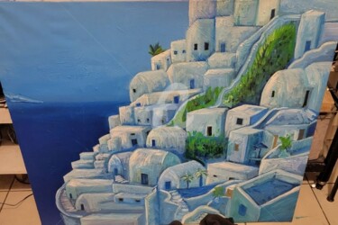 Painting titled "Grèce de jour 2" by Maier Salomé, Original Artwork, Acrylic Mounted on Wood Stretcher frame