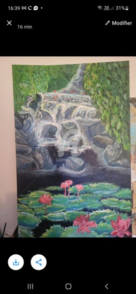 Peinture intitulée "Cascade et fleurs d…" par Maier Salomé, Œuvre d'art originale, Acrylique