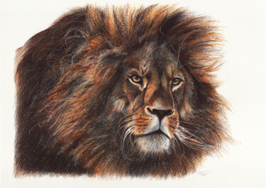 Drawing titled "Lion" by Daria Maier, Original Artwork, Ballpoint pen