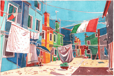 Painting titled "Streets of Venice" by Daria Maier, Original Artwork, Watercolor