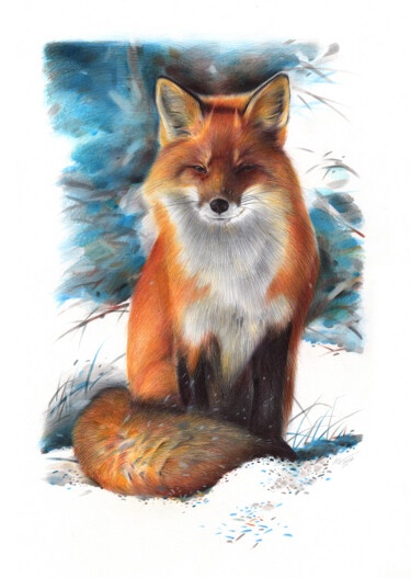 Drawing titled "Red Fox (Realistic…" by Daria Maier, Original Artwork, Ballpoint pen