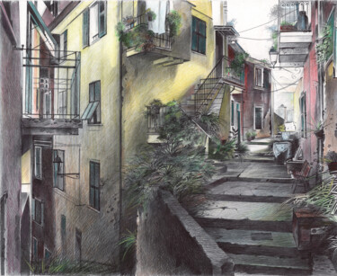 Disegno intitolato "Old Italian Town (R…" da Daria Maier, Opera d'arte originale, Biro