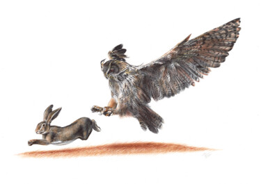 Zeichnungen mit dem Titel "Eurasian Eagle-owl…" von Daria Maier, Original-Kunstwerk, Kugelschreiber