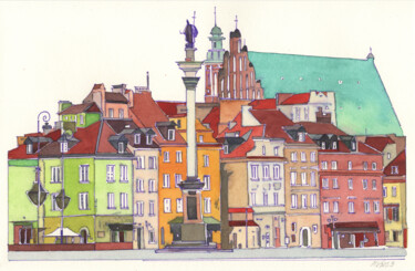 Peinture intitulée "Colors of Warsaw" par Daria Maier, Œuvre d'art originale, Aquarelle