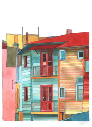 Pintura titulada "La Boca, Neighborho…" por Daria Maier, Obra de arte original, Acuarela