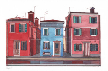 Malerei mit dem Titel "Houses of Burano, V…" von Daria Maier, Original-Kunstwerk, Aquarell