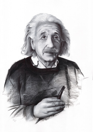 Disegno intitolato "Albert Einstein" da Daria Maier, Opera d'arte originale, Biro