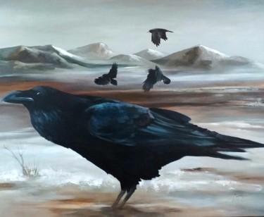 Peinture intitulée "corbeaux" par Bernard Maignan, Œuvre d'art originale, Acrylique