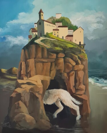 Malerei mit dem Titel "La grotte du loup b…" von Bernard Maignan, Original-Kunstwerk, Acryl