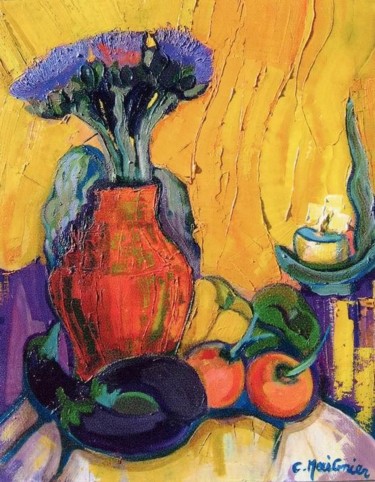 Peinture intitulée "fleurs d'artichauds" par Christiane Maignier-Poggi, Œuvre d'art originale, Huile