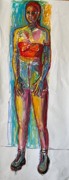 Painting titled "Sandra « boxeuse »" by Maija Ahlholm, Original Artwork, Acrylic