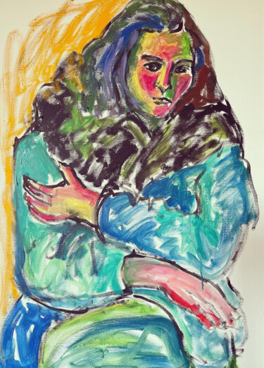 Картина под названием "Céline au manteau" - Maija Ahlholm, Подлинное произведение искусства, Акрил Установлен на Деревянная…
