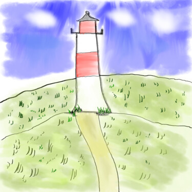 Digitale Kunst mit dem Titel "Leuchtturm am Meer" von Maik Fürste, Original-Kunstwerk, Digitale Malerei
