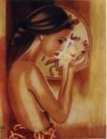 Peinture intitulée "femme au lotus" par Maikeul Lein, Œuvre d'art originale, Huile