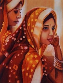 Peinture intitulée "femmes indoues" par Maikeul Lein, Œuvre d'art originale, Huile
