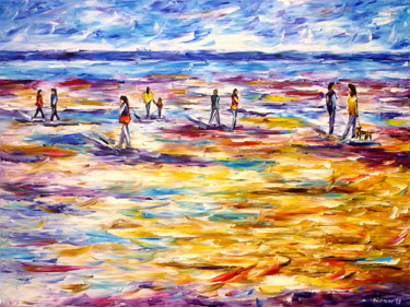Pintura intitulada "Poeple On The Beach" por Mirek Kuzniar, Obras de arte originais, Óleo