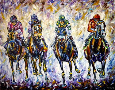 Painting titled "Horse Race" by Mirek Kuzniar, Original Artwork, Oil