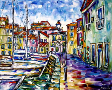 Peinture intitulée "Hafen von Martigues" par Mirek Kuzniar, Œuvre d'art originale, Huile
